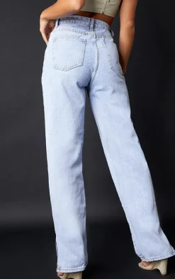 Petite Bleach Wash Split Hem Jeans