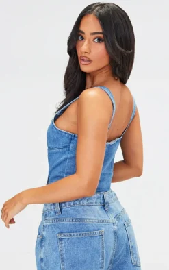 Petite Blue Denim Fitted Button Up Vest