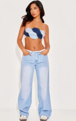 Petite Blue Denim Twist Bandeau Top