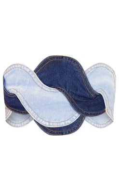 Petite Blue Denim Twist Bandeau Top