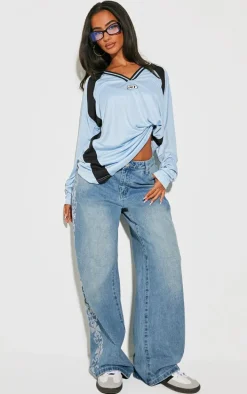 Petite Blue Diamante Cross Detail Jeans