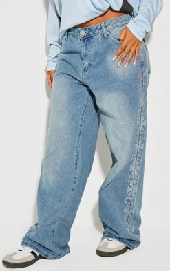 Petite Blue Diamante Cross Detail Jeans