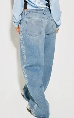 Petite Blue Diamante Cross Detail Jeans