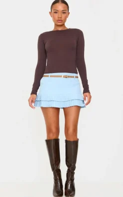 Petite Blue Double Pleat Detail Mini Skirt