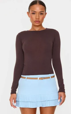 Petite Blue Double Pleat Detail Mini Skirt