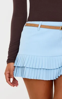 Petite Blue Double Pleat Detail Mini Skirt
