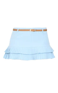 Petite Blue Double Pleat Detail Mini Skirt