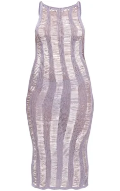 Petite Blue Ladder Knit Racer Midaxi Dress