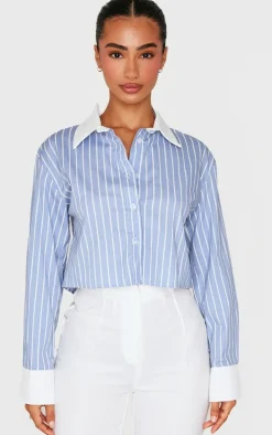 Petite Blue Pinstripe Cropped Shirt