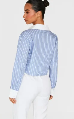 Petite Blue Pinstripe Cropped Shirt