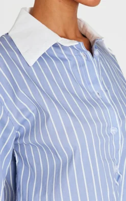 Petite Blue Pinstripe Cropped Shirt