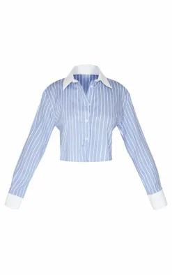 Petite Blue Pinstripe Cropped Shirt