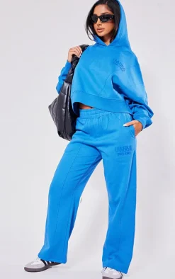 Petite Blue Premium Tonal Print Panelled Boxy Hoodie