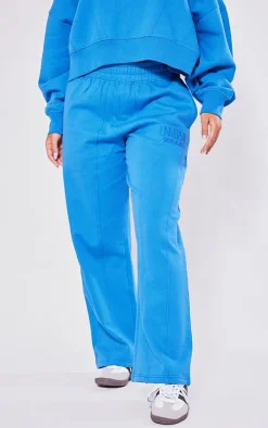 Petite Blue Premium Tonal Print Panelled Straight Leg Sweatpants
