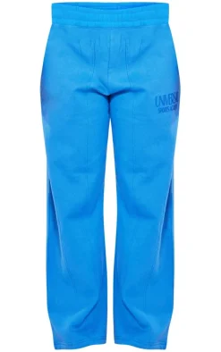 Petite Blue Premium Tonal Print Panelled Straight Leg Sweatpants