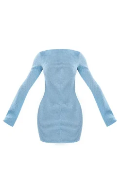 Petite Blue Textured Open Back Mini Dress