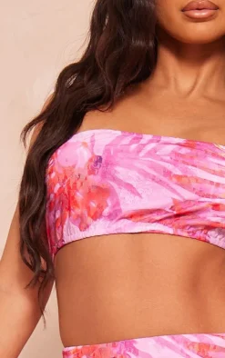 Petite Bright Pink Floral Bandeau Tie Back Top