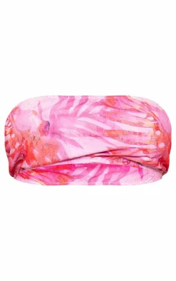 Petite Bright Pink Floral Bandeau Tie Back Top