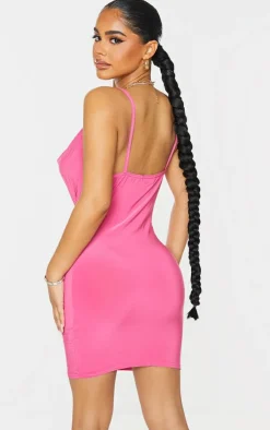 Petite Bright Pink Slinky Cowl Neck Dress