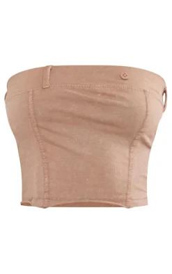 Petite Brown Acid Wash Bandeau Top