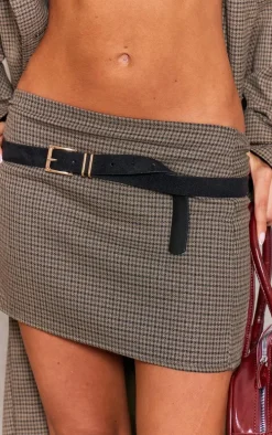 Petite Brown Check Print Low Waist Micro Mini Skirt