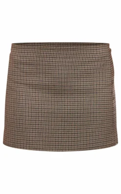 Petite Brown Check Print Low Waist Micro Mini Skirt