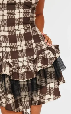 Petite Brown Check Strappy Rara Mini Dress