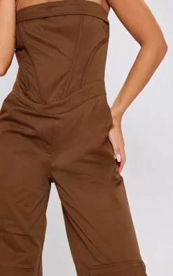 Petite Brown Corset Detail Cargo Jumpsuit