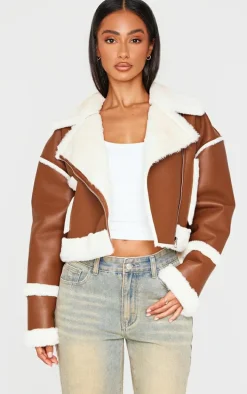 Petite Brown Fur Trim Detail Aviator Jacket