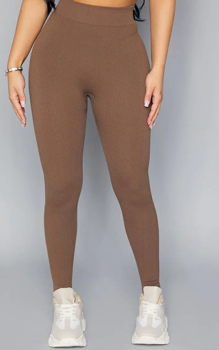 Petite Brown Hazel Structured Snatched Rib Leggings
