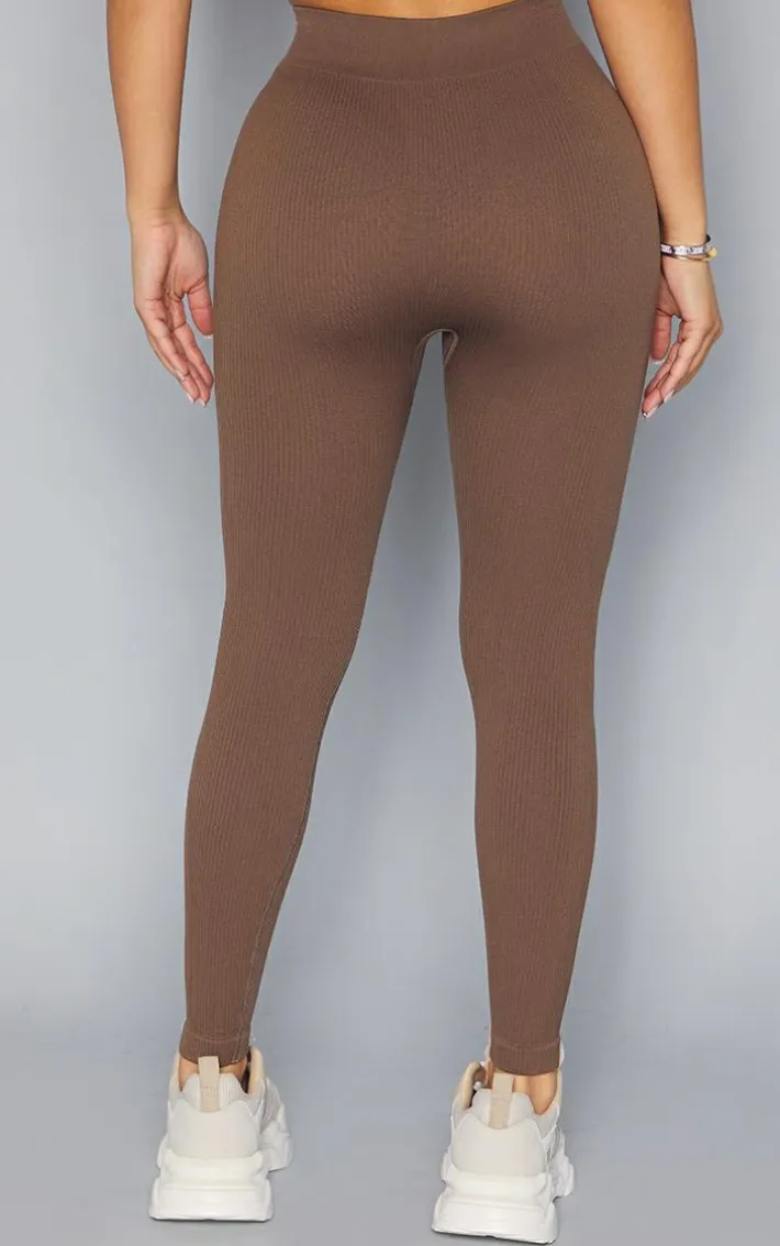 Petite Brown Hazel Structured Snatched Rib Leggings