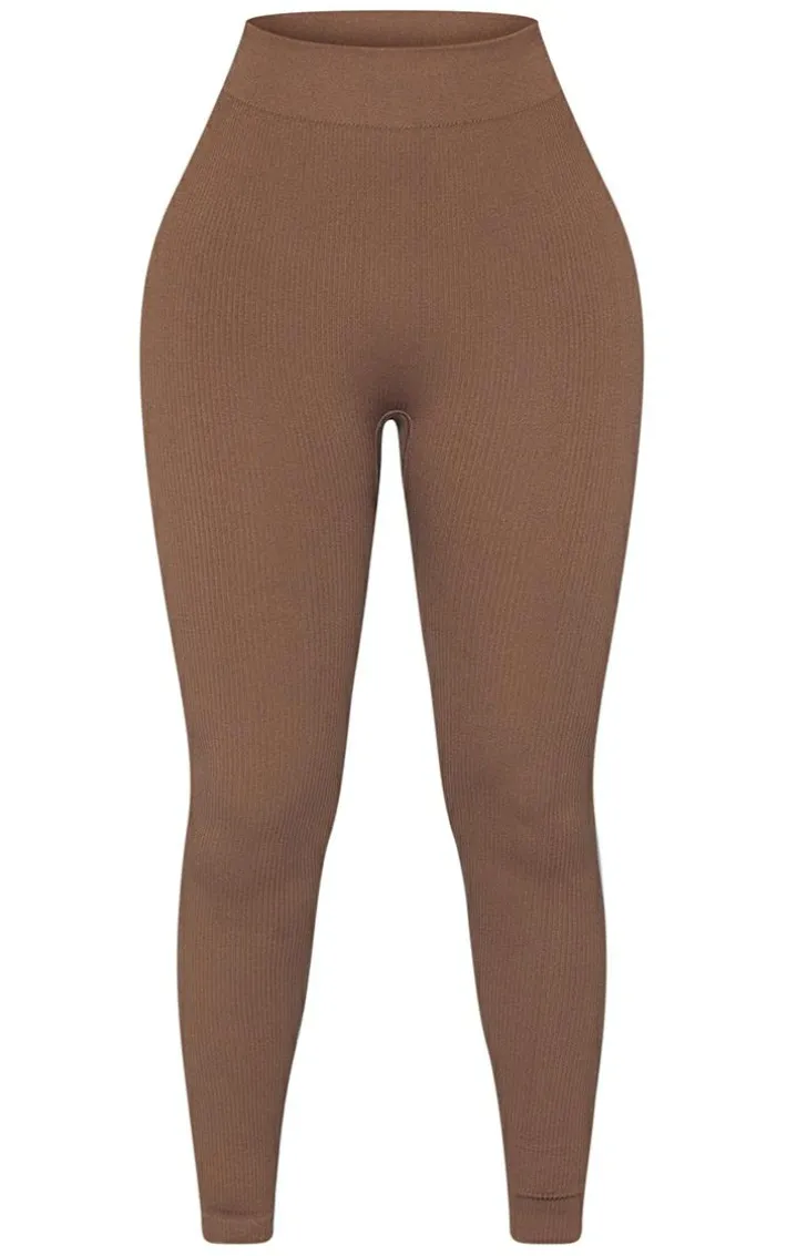 Petite Brown Hazel Structured Snatched Rib Leggings
