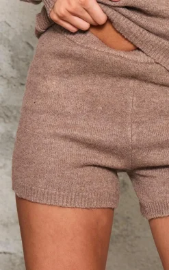 Petite Brown Knitted Low Rise Hotpants