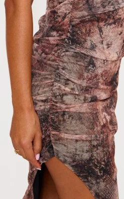 Petite Brown One Shoulder Mesh Maxi Dress