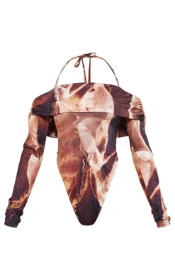 Petite Brown Slinky Bardot High Cut Bodysuit