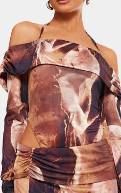 Petite Brown Slinky Ruched Waistband Maxi Skirt