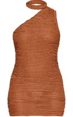 Petite Brown Textured Ruched Mini Dress