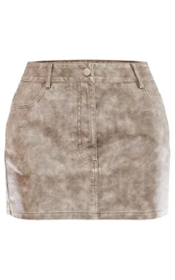 Petite Brown Washed Faux Leather Pocket Mini Skirt