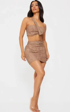 Petite Brown Woven Micro Mini Skirt