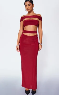 Petite Burgundy Bandeau Cut-Out Maxi Dress