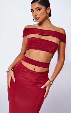Petite Burgundy Bandeau Cut-Out Maxi Dress