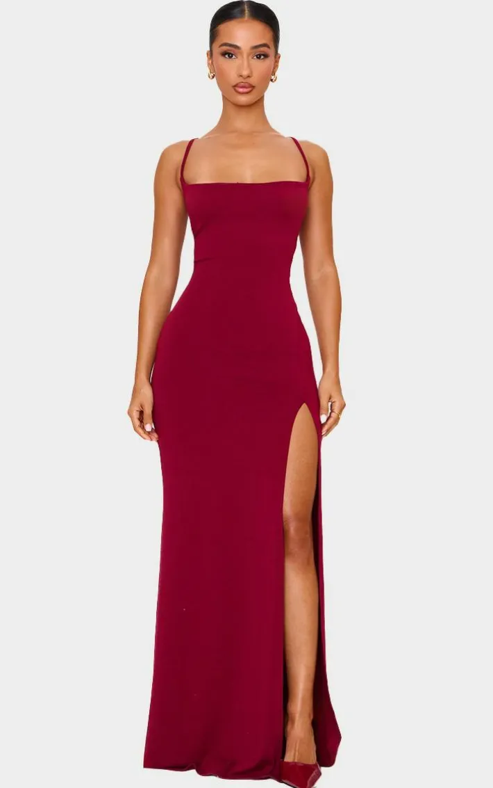 Petite Burgundy Contour Jersey Cowl Neck Split Detail Maxi Dress