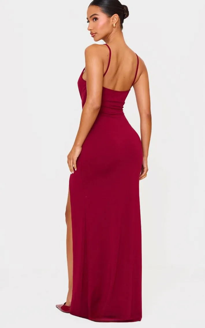 Petite Burgundy Contour Jersey Cowl Neck Split Detail Maxi Dress