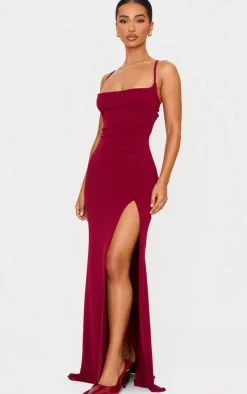 Petite Burgundy Contour Jersey Cowl Neck Split Detail Maxi Dress