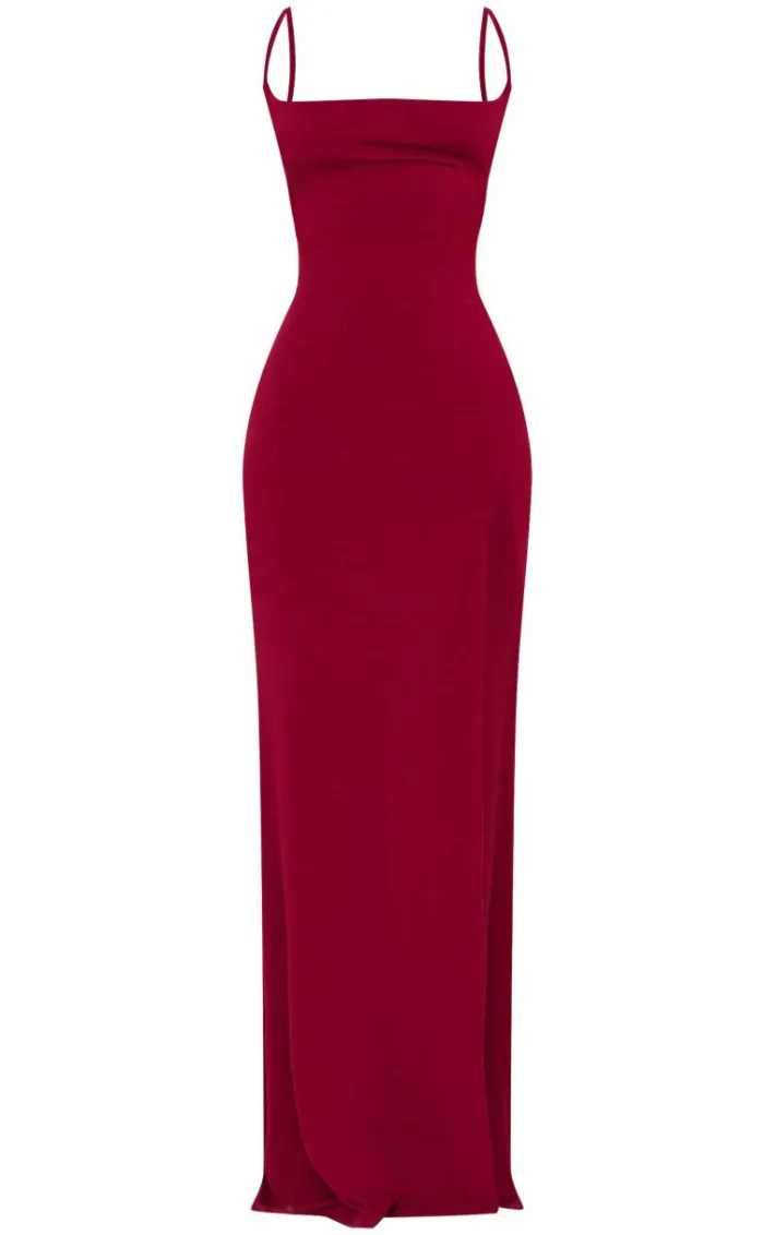 Petite Burgundy Contour Jersey Cowl Neck Split Detail Maxi Dress