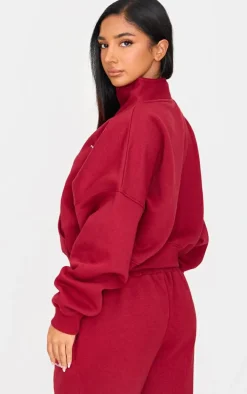 Petite Burgundy Graphic Oversized Half Zip Sweat