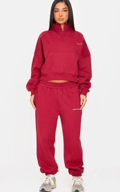 Petite Burgundy Graphic Oversized Half Zip Sweat
