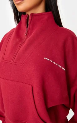 Petite Burgundy Graphic Oversized Half Zip Sweat