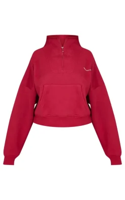 Petite Burgundy Graphic Oversized Half Zip Sweat