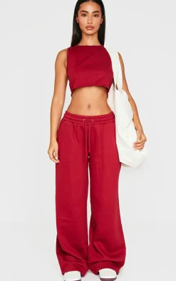 Petite Burgundy Low Waist Wide Leg Sweatpants